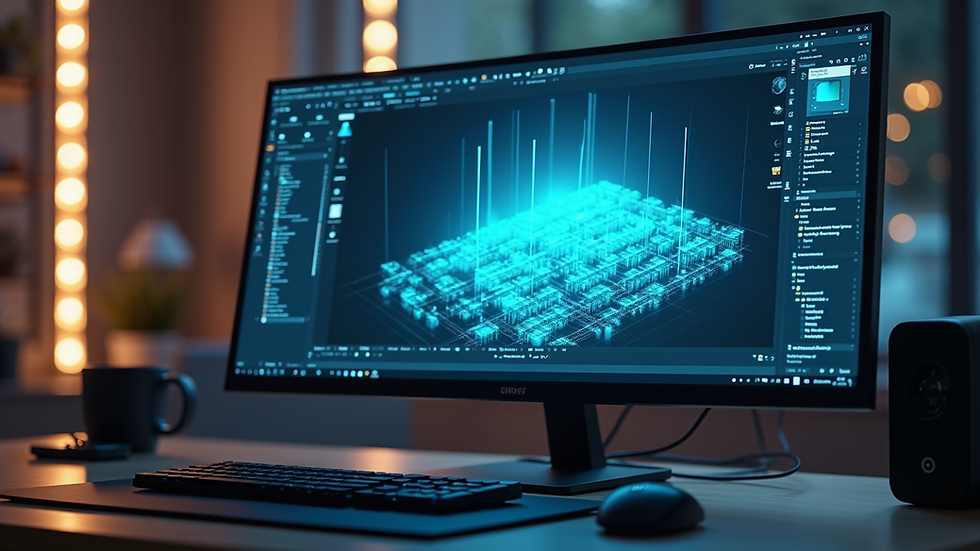 Eye-level view of a computer screen showing 3D animation software interface