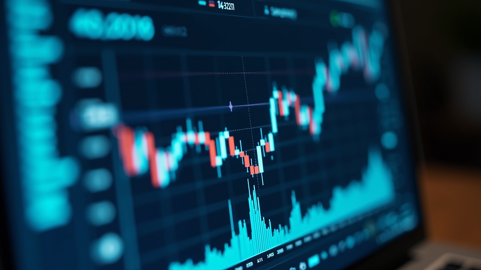 Close-up of a computer screen showing financial graphs and charts