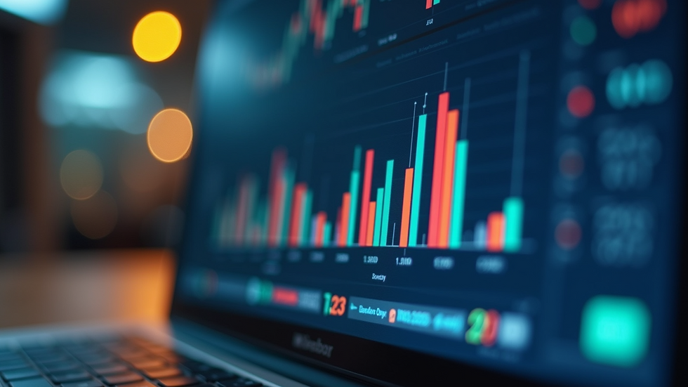 Close-up of a computer screen displaying financial analytics dashboard