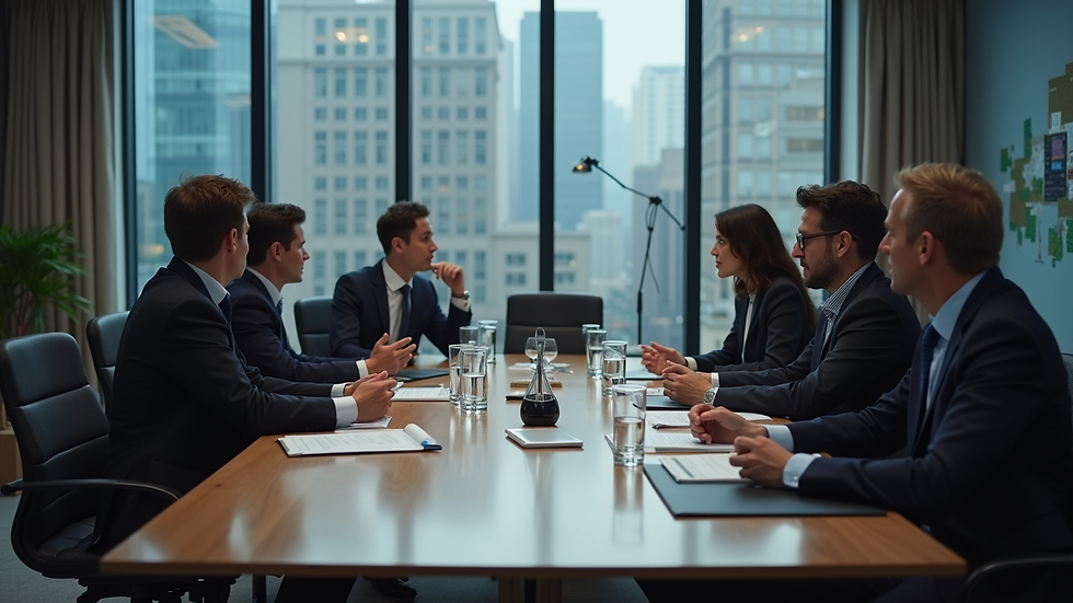 High angle view of a conference room with Big 4 consultants discussing financial strategies