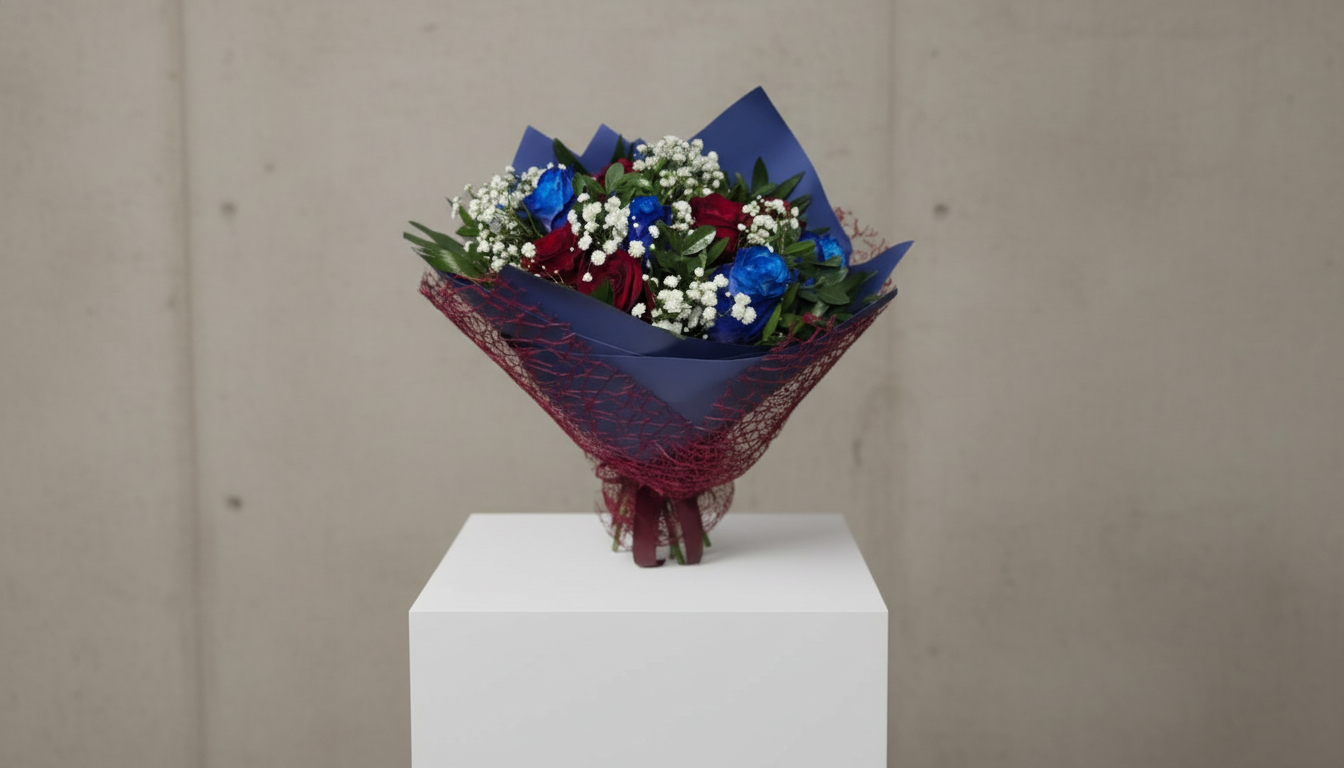 Red And Blue Roses Bouquet