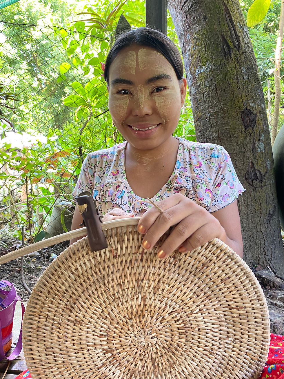 Making the base of a rattan laundry basket