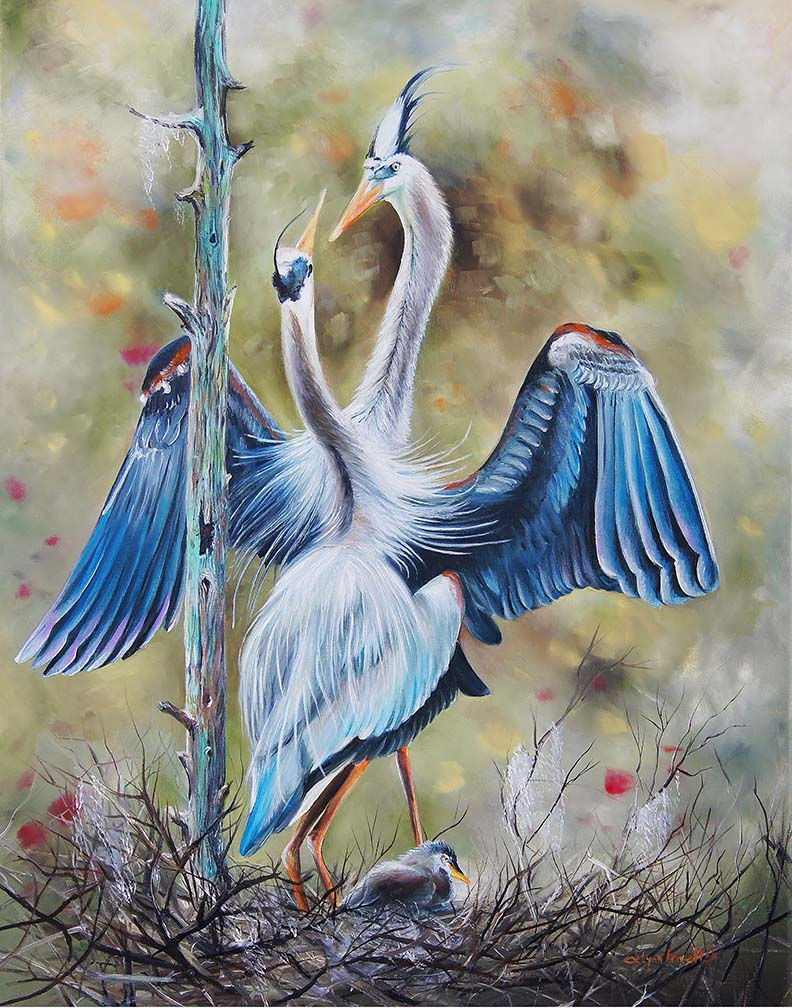 Nesting Herons Oil Painting Print by Lynn Fraelich