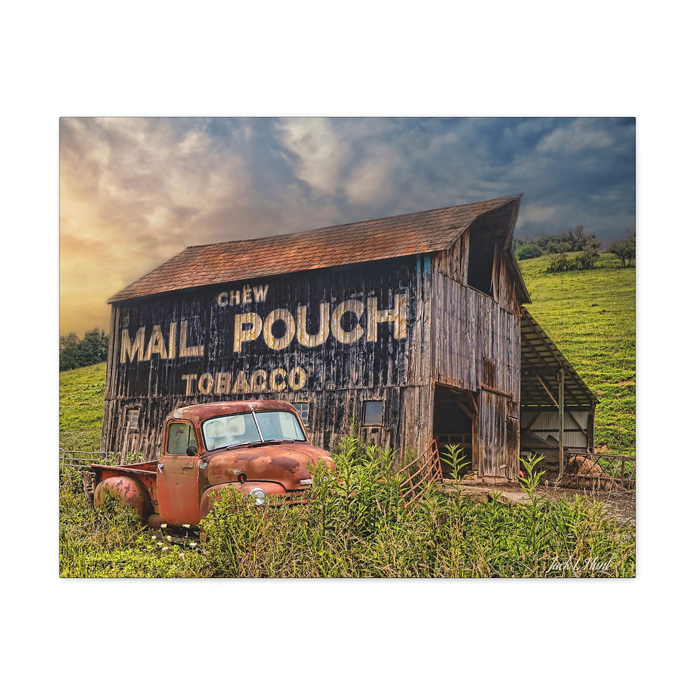 Thumbnail: Red Pickup Truck & Mail Pouch Barn, Rustic Art Print Rural Landscape Wall Decor