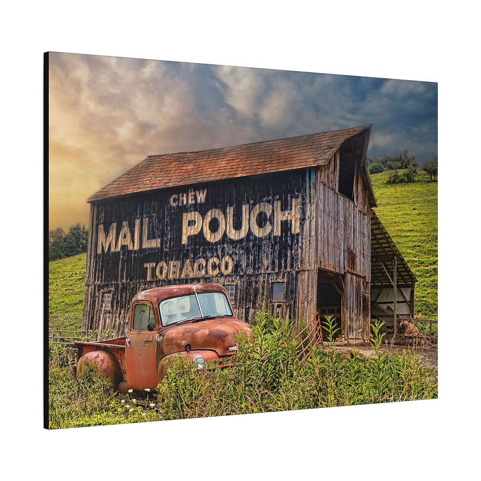 Thumbnail: Red Pickup Truck & Mail Pouch Barn, Rustic Art Print Rural Landscape Wall Decor