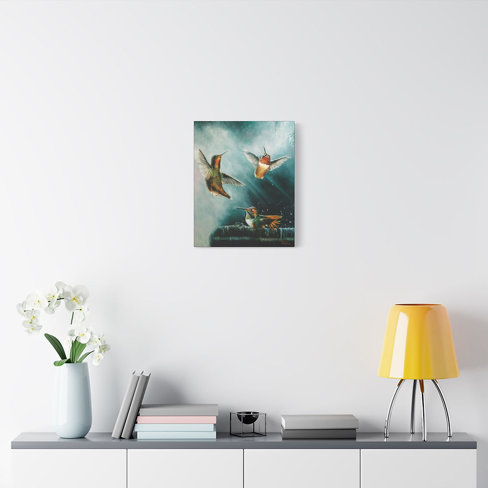 Thumbnail: Hummingbird Trio Oil Painting Canvas Wall Art, by Lynn Fraelich
