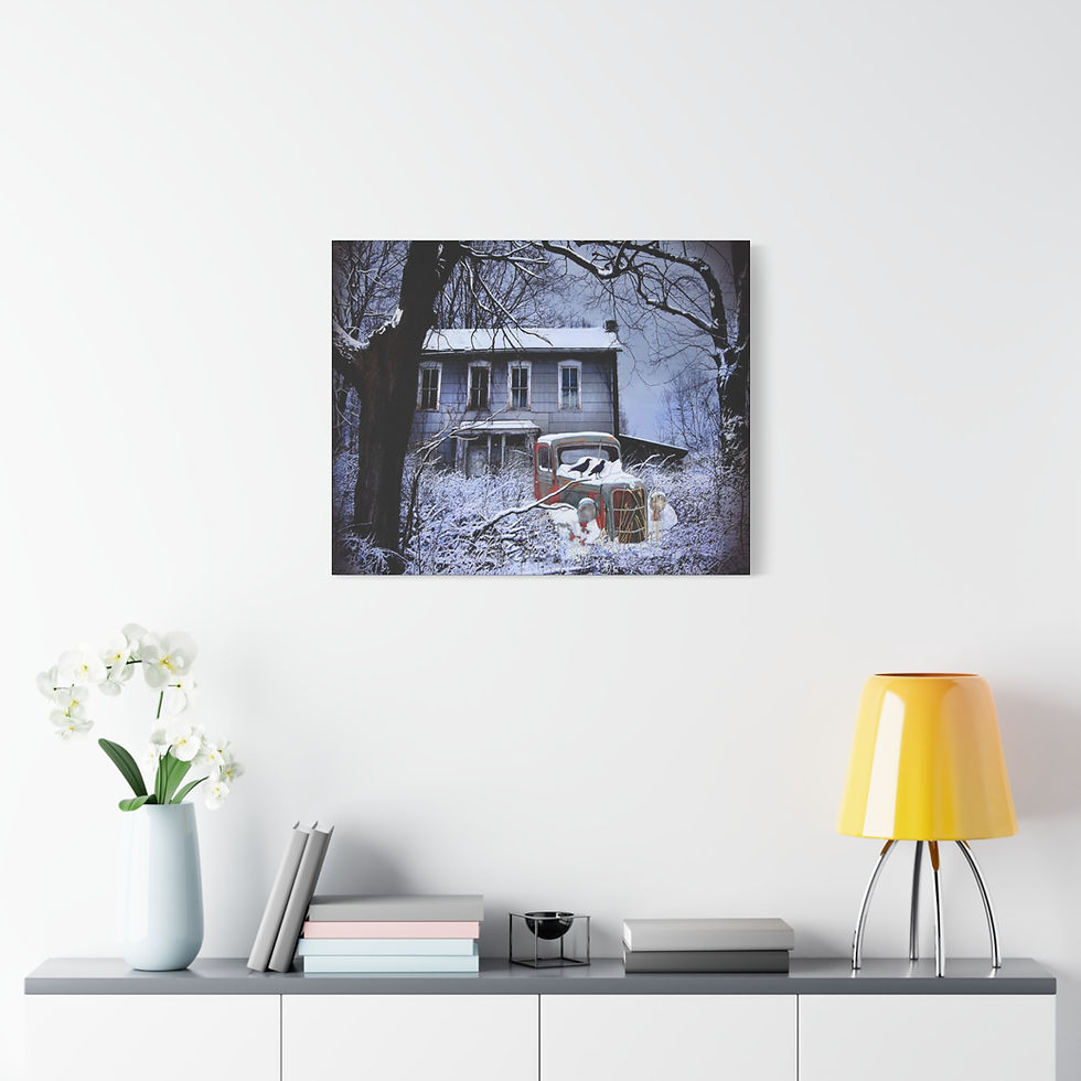 Thumbnail: 36 Chevy Crow Bait Winter Scene Canvas Art Print, 16x20, Vintage Decor