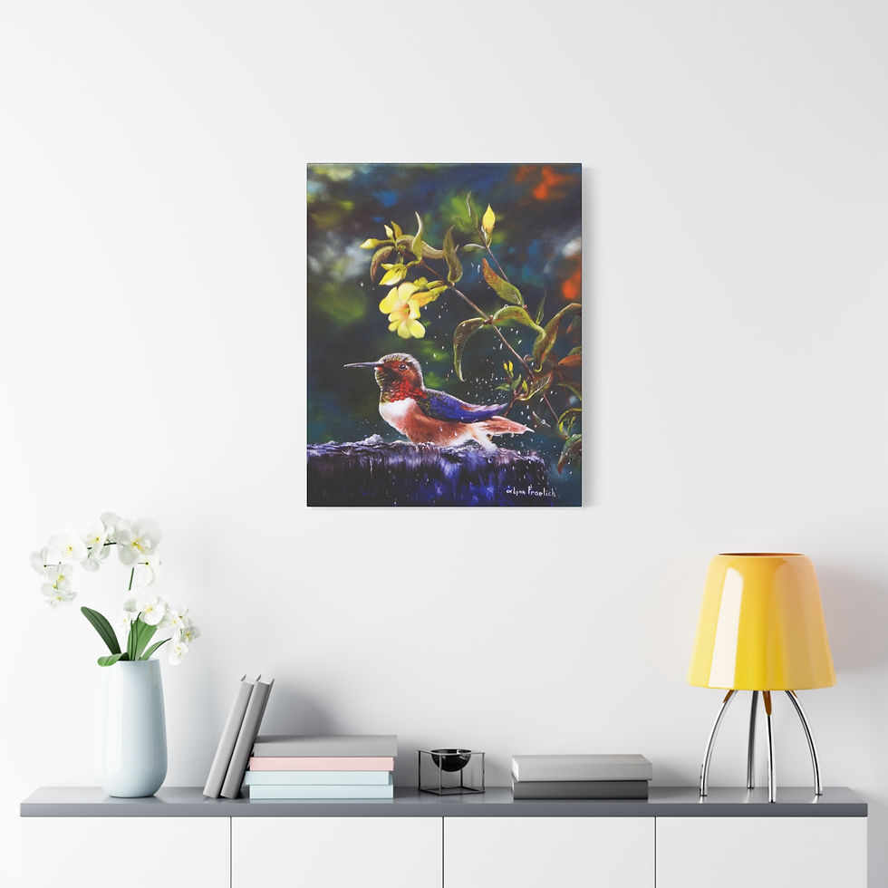 Thumbnail:  Hummingbird and Yellow Flower Art, Lynn Fraelich, Wall Decor, Nature Artwork