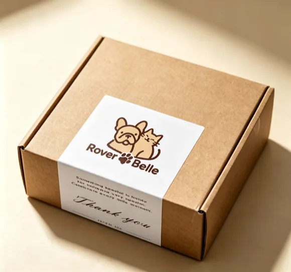 A packed box with a hand-written thank-you card