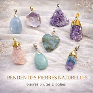 Pendentifs en pierres naturelles brutes et polies, formes libres et minérales