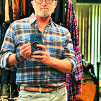Site owner James Brooks wearing Teddy Stratford's zipper front button down shirt.