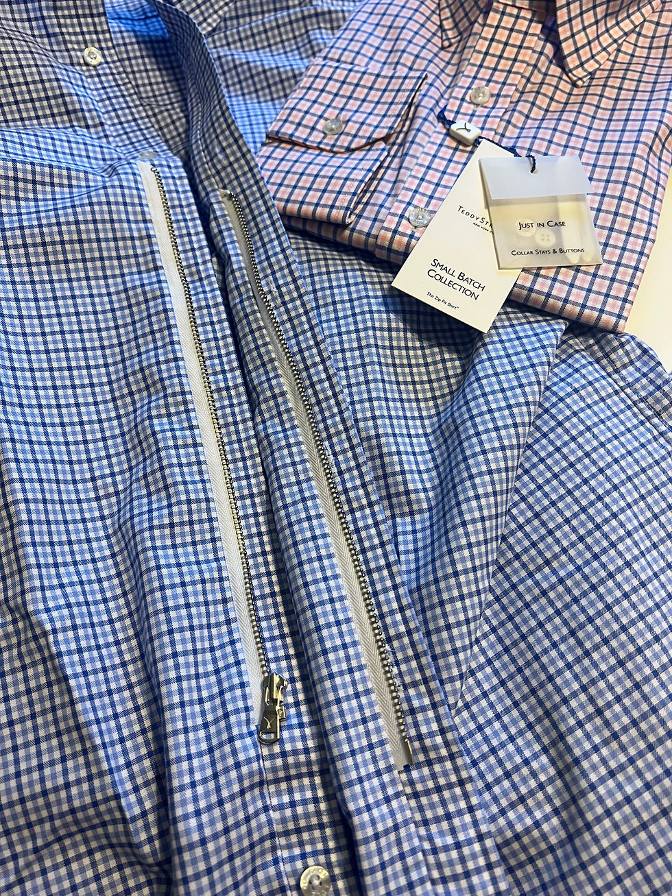 Teddy Stratford's patented zipper front button down shirt.