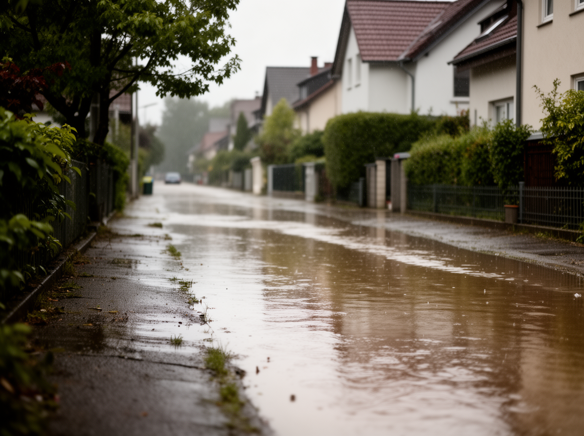 Starkregen auf der Straße – Elementarschutz in Hanglagen