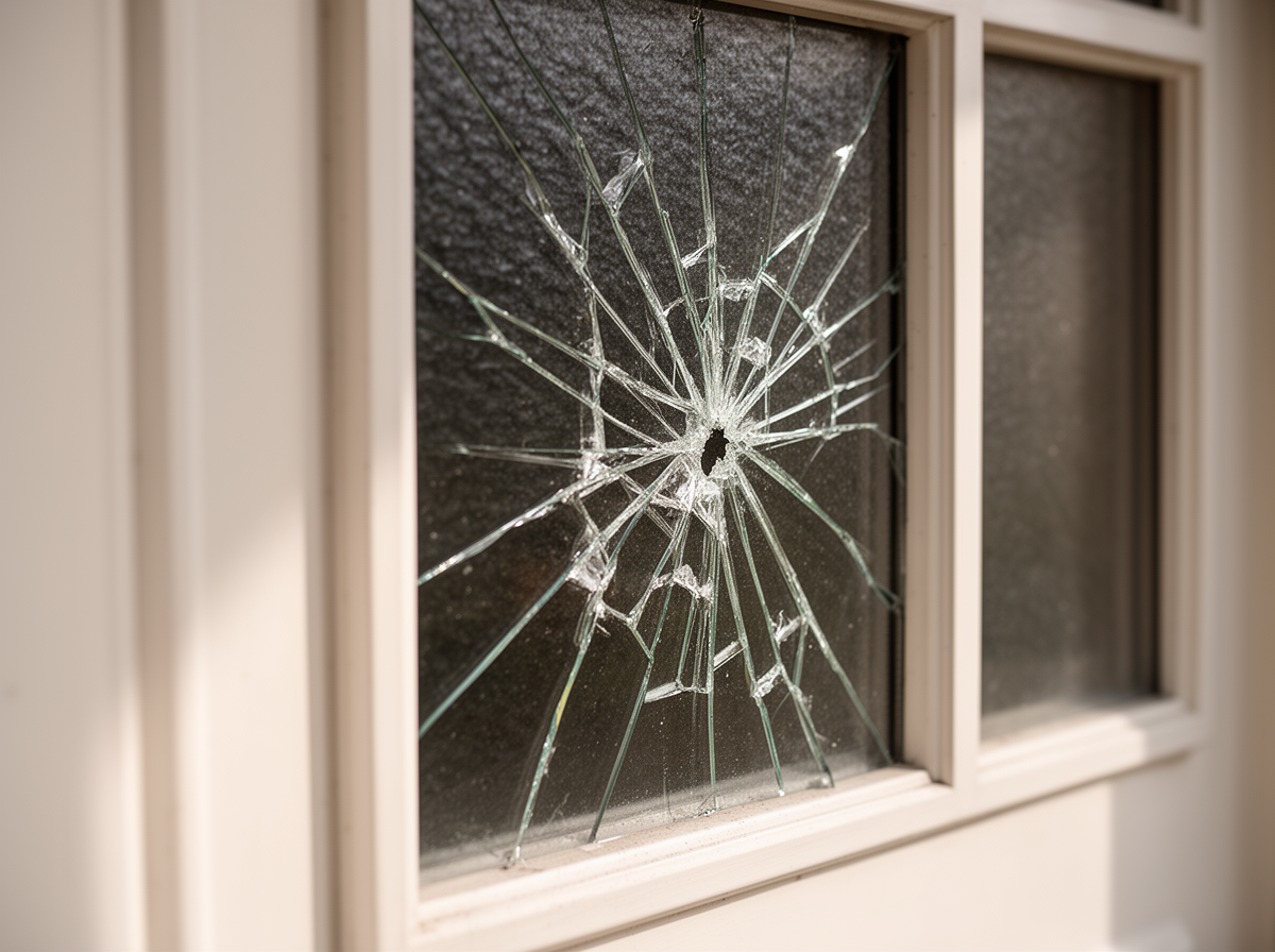 Gesprungene Glasscheibe im Fensterrahmen – Glasversicherung in Bad Kreuznach