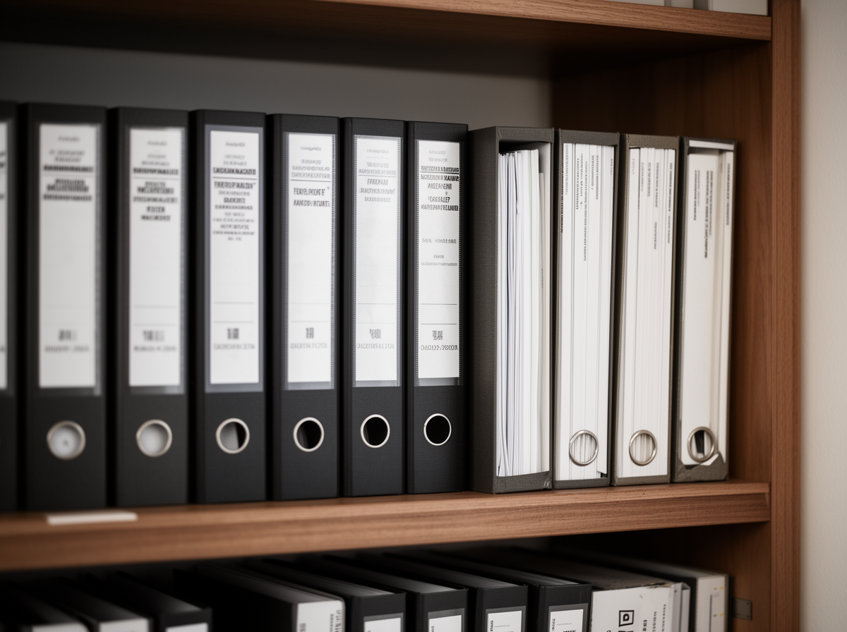 Patientenakten und Unterlagen im Regal, Cyberversicherung für Praxen und Kanzleien