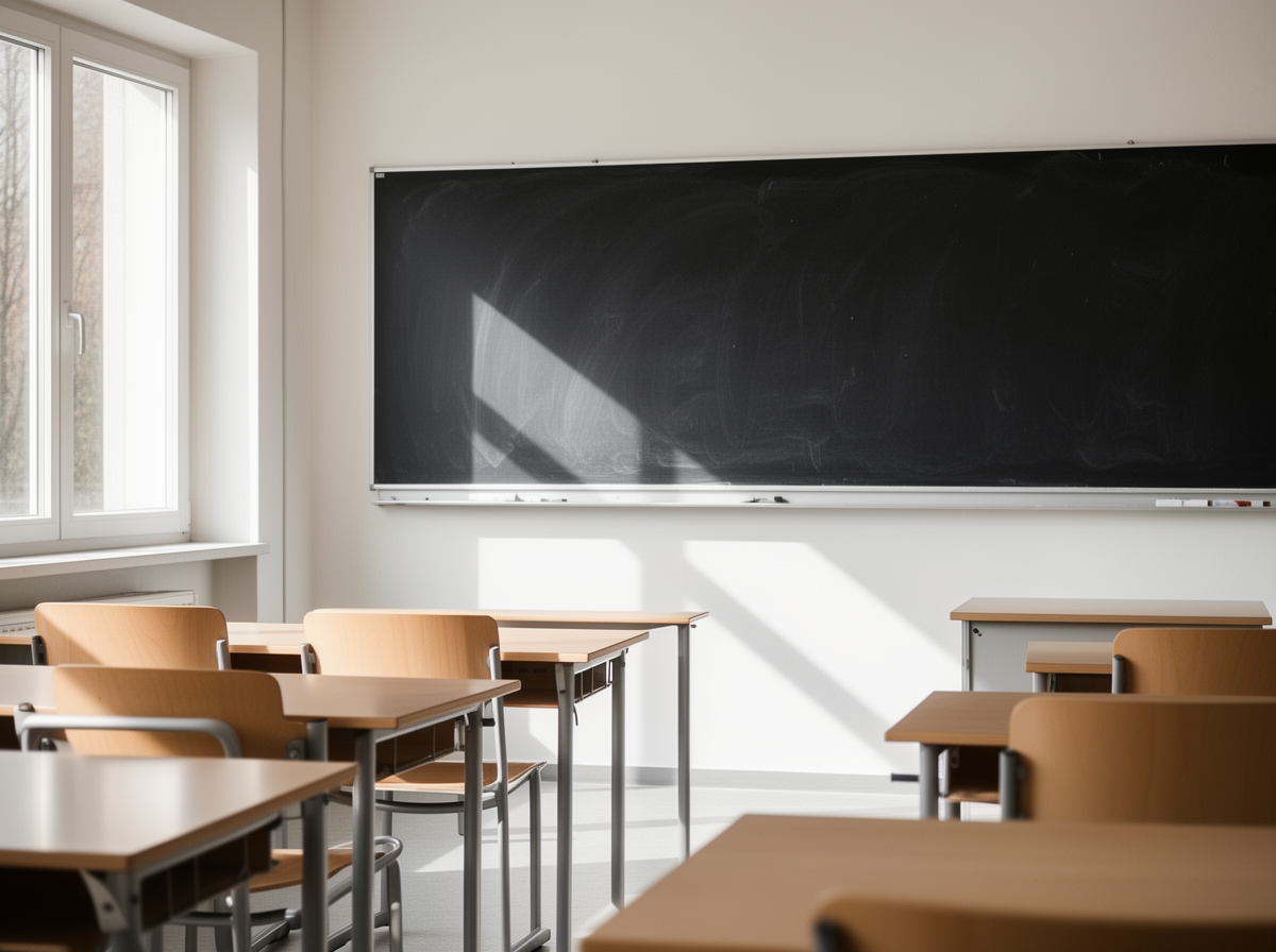 Helles Klassenzimmer mit Tafel – Schüler-BU für Schülerinnen und Schüler