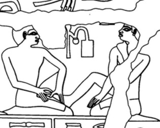 Illustrasjon av fotbehandling fra graven til Niankhkhnum og Khnumhotep (ca. 2400 fvt.) 
