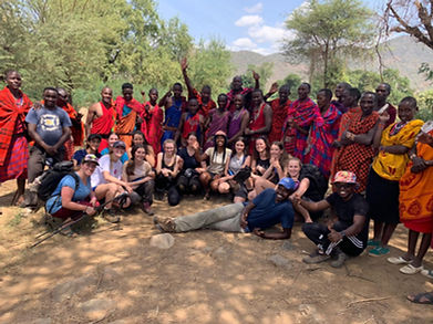 a group on a trekking expedition with the Maasai in Kenya