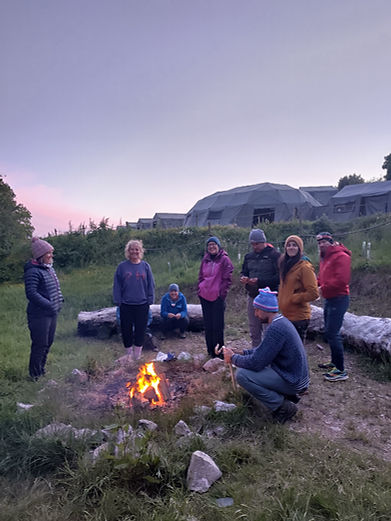 a corporate team building group at Bioasis basecamp