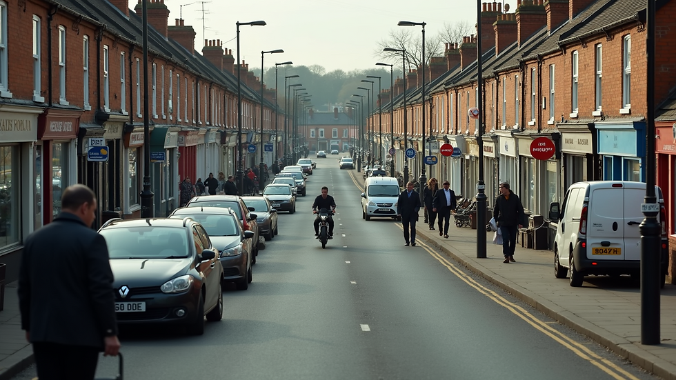 High angle view of a busy local street in Bedfordshire