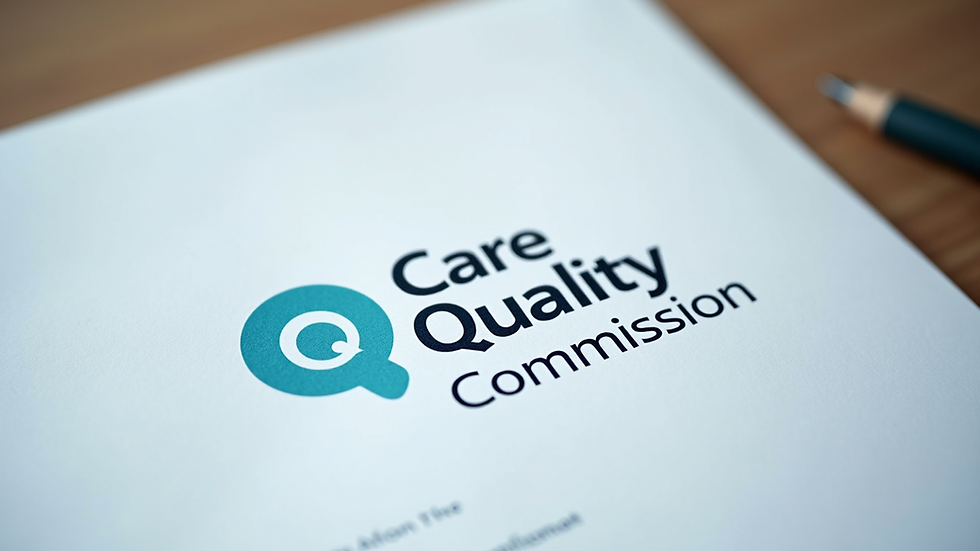 Close-up view of a Care Quality Commission logo on a document