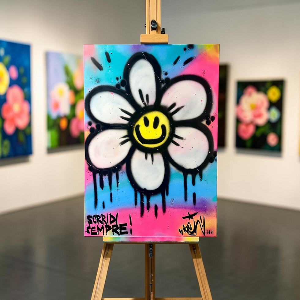 Dipinto di fiore sorridente con la scritta Sorridi Sempre!