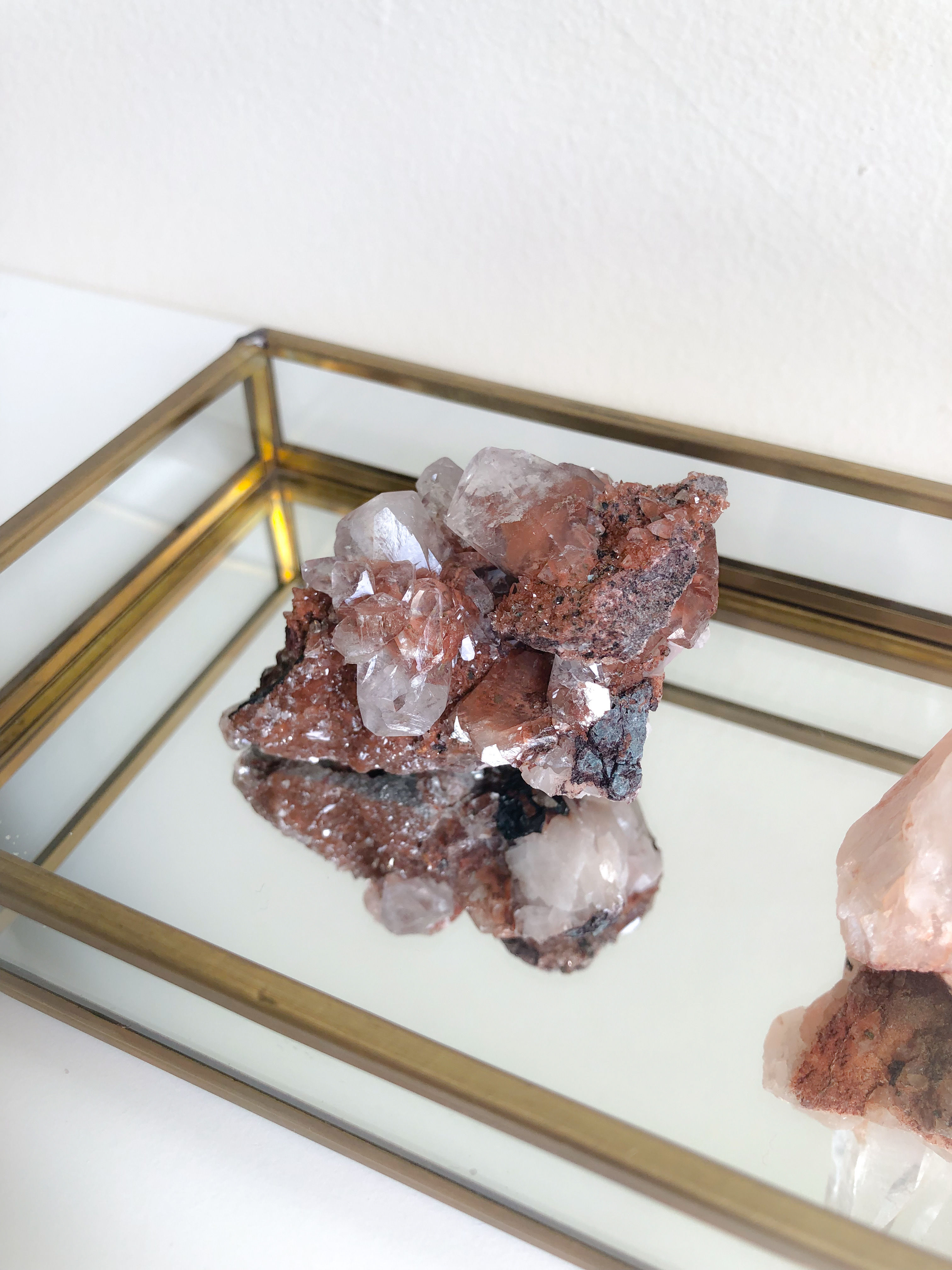 Apophyllite x Red Calcite Cluster - XSmall