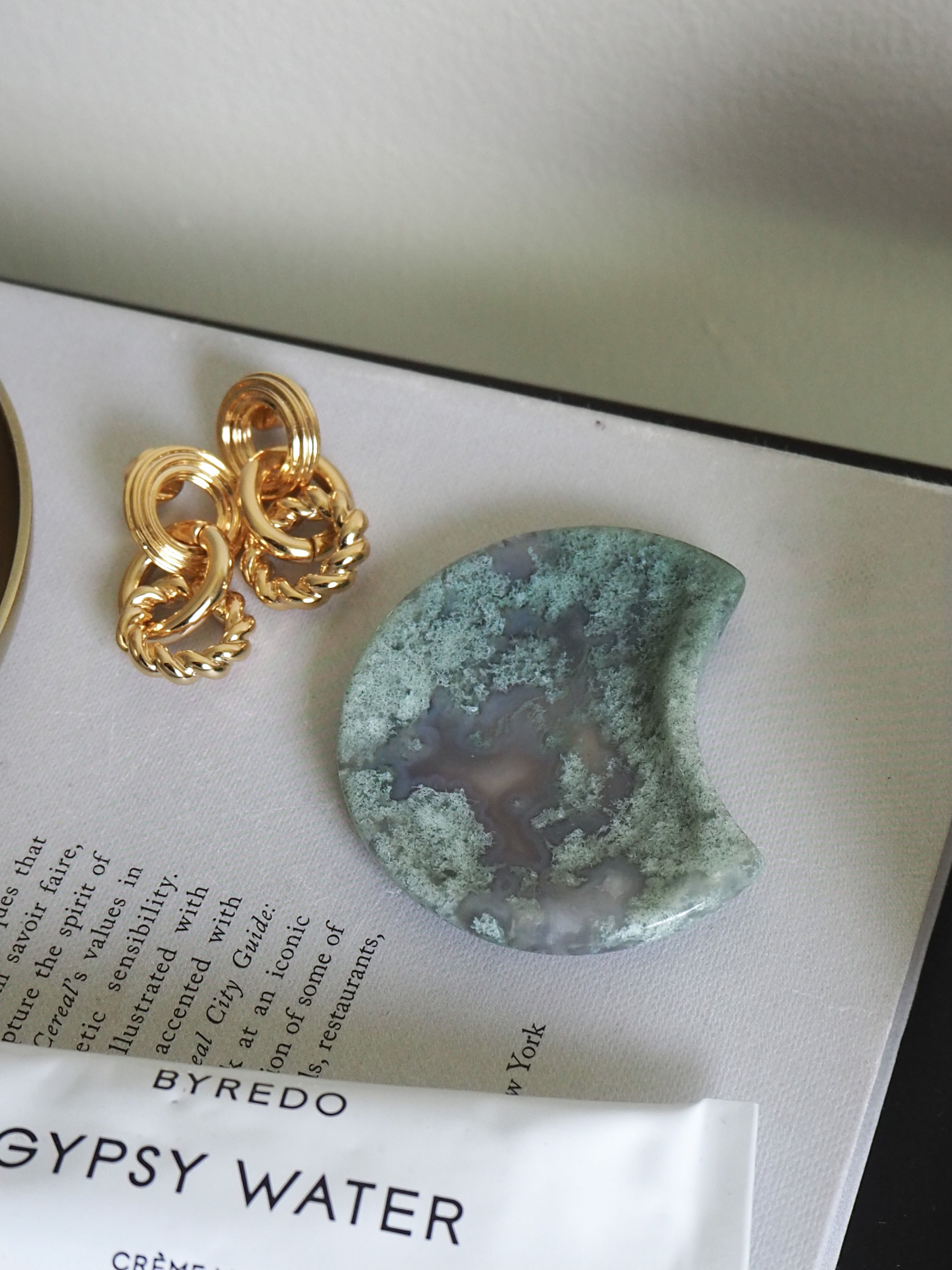 Moss Agate Mini Trinket Dish - Moon 2