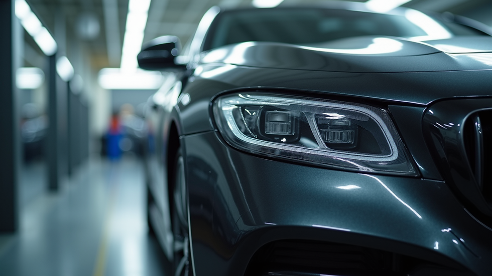 Close-up view of a luxury car being wrapped with vinyl film