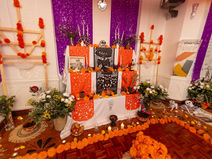 an image of a  ofrenda, an altar for the Mexican Day of the Dead.