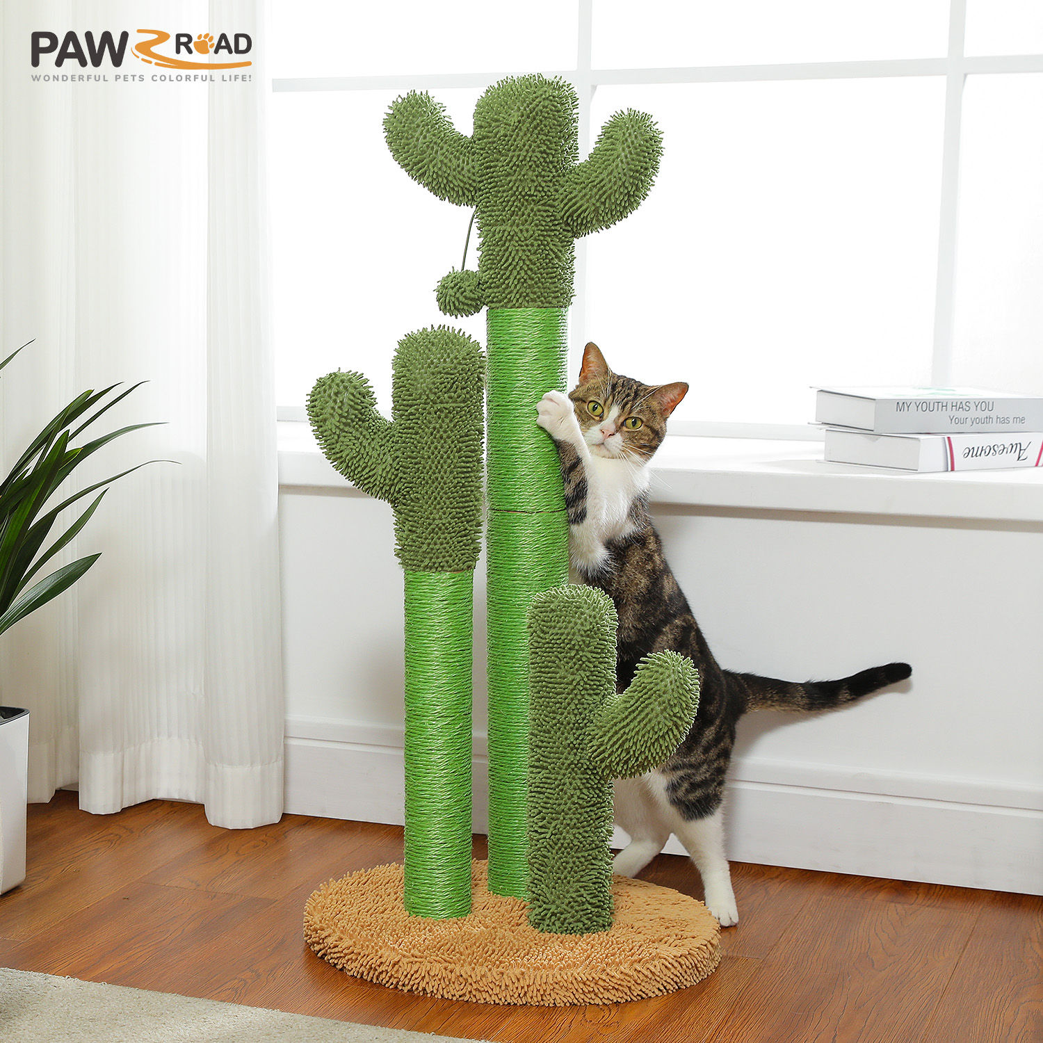 Cat Scratching Post with 3 Sisal Poles & Dangling Ball