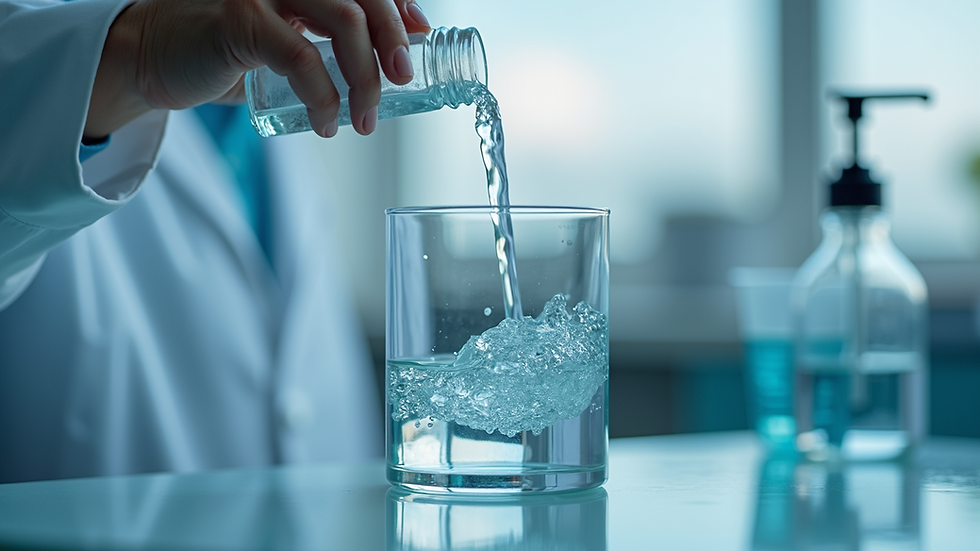 Close-up view of distilled water being used in a laboratory setting