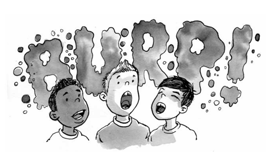 Comic drawing of three boys burping