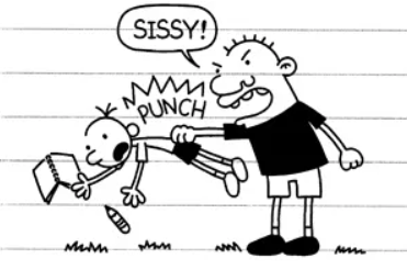 Comic drawing of Bully punching boy