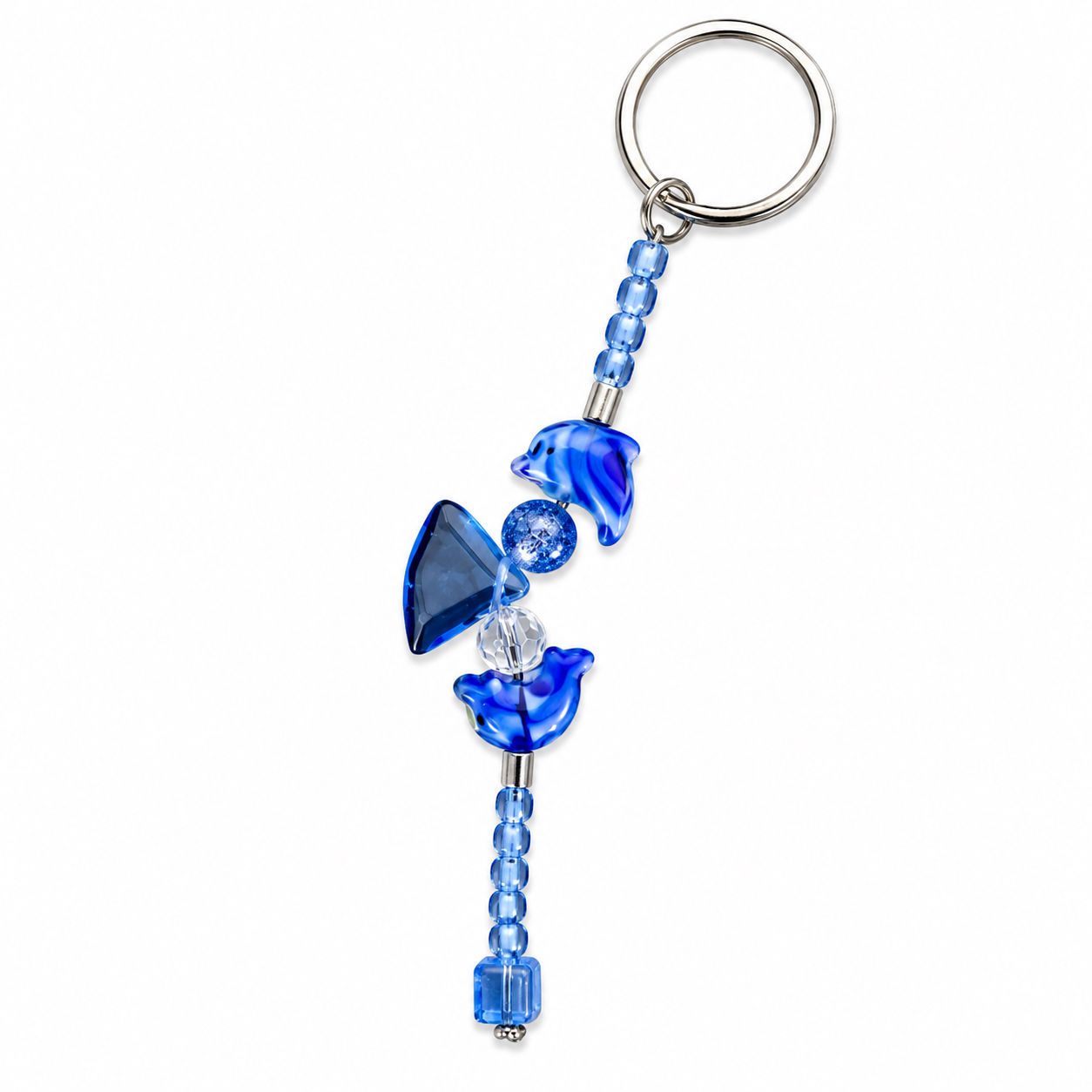 Blue Dolphin Beaded Keychain