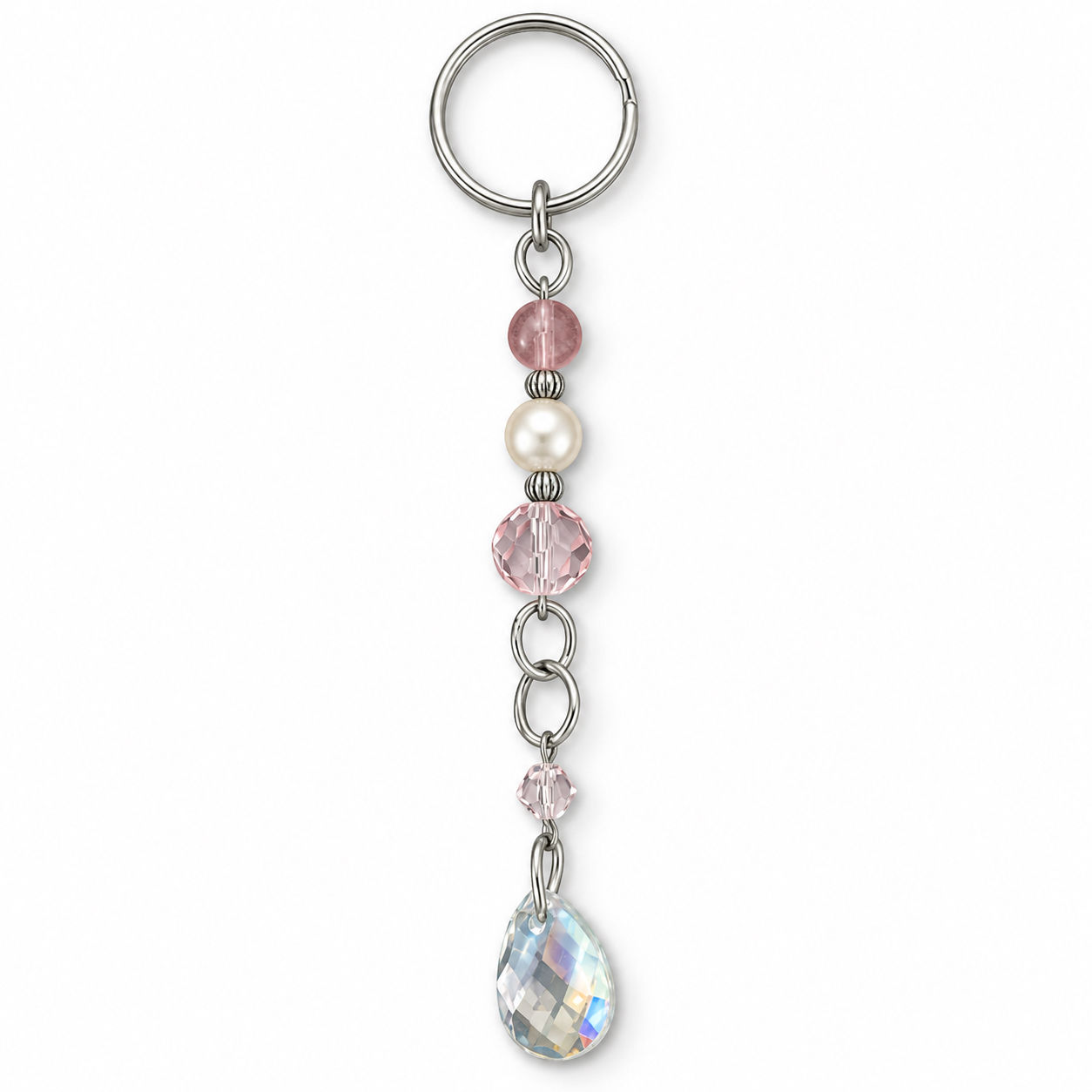 Rose Quartz & Pearl Teardrop Keychain