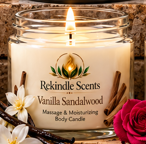 Rekindle Scents Vanilla Sandalwood – 4 oz Clear Glass