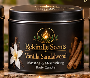 Rekindle Scents Vanilla Sandalwood – 4 oz Black Tin
