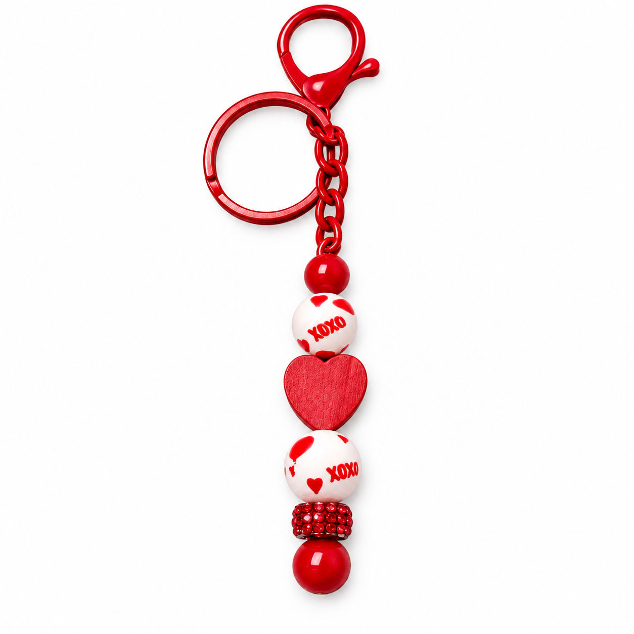 Red "XO" & Crimson Heart Handcrafted Keychain