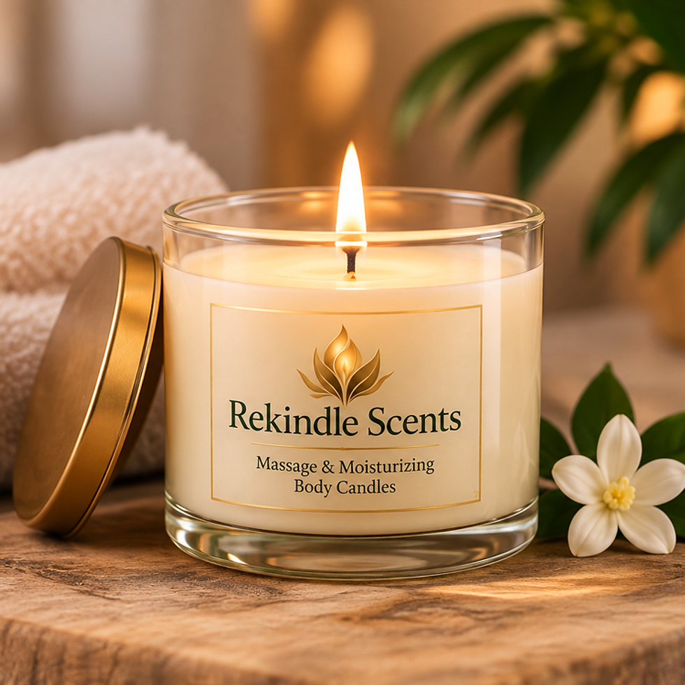 Rekindle Scents candle, infinite notes of wellness.