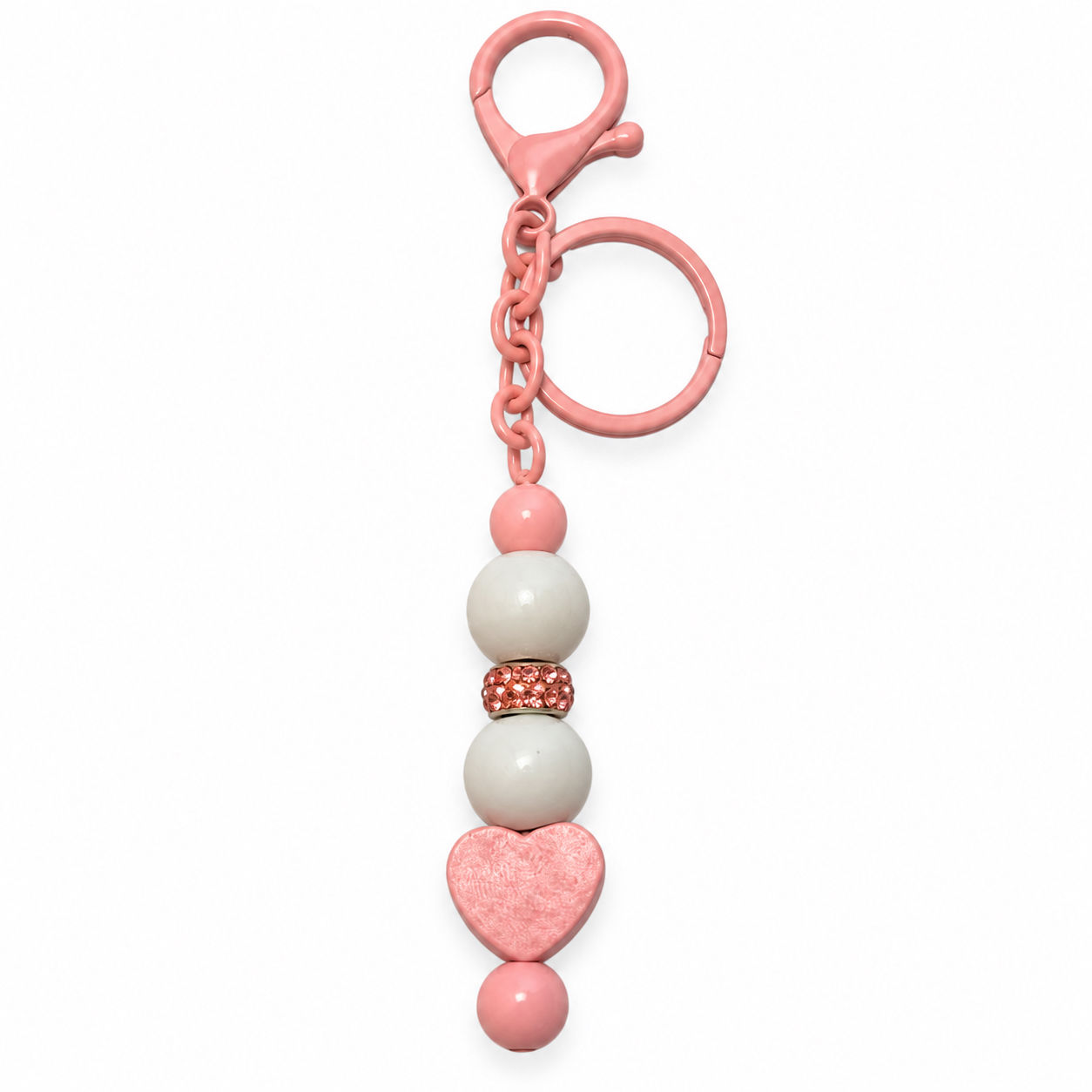 Soft Blush Heart & White Wood Handcrafted Keychain
