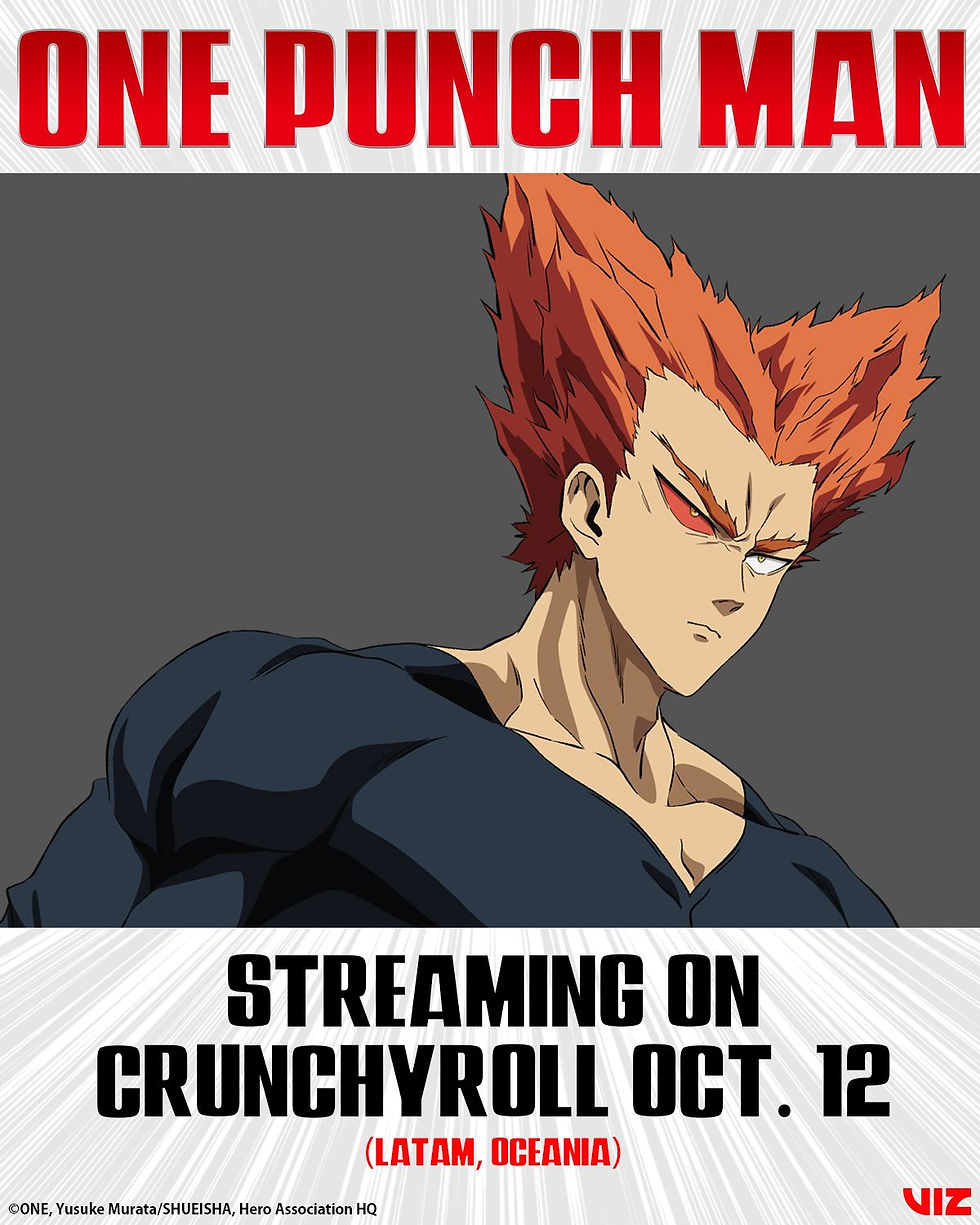 Viz media se une a Crunchyroll, Disney+, Hulu y Netflix para transmitir la tercera temporada de One Punch Man