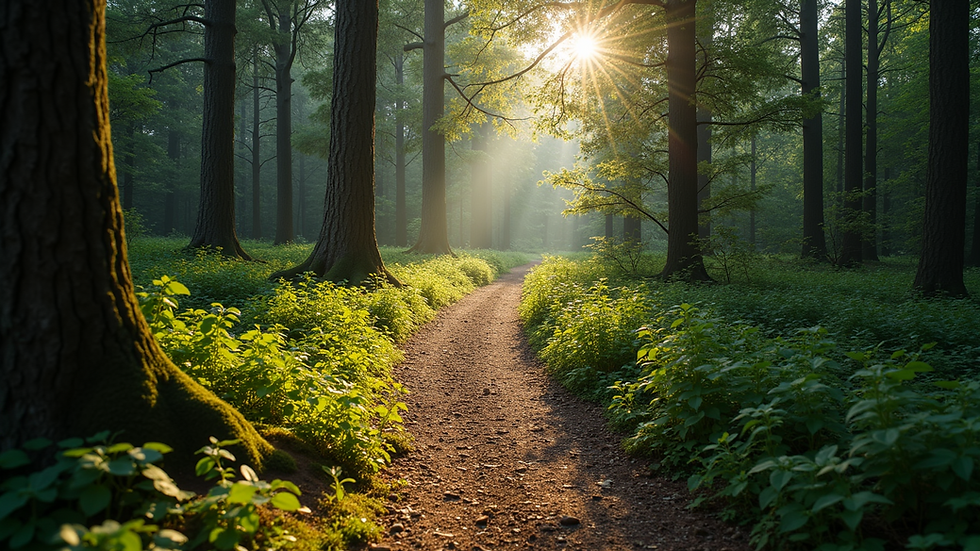 High angle view of a serene nature trail in the woods