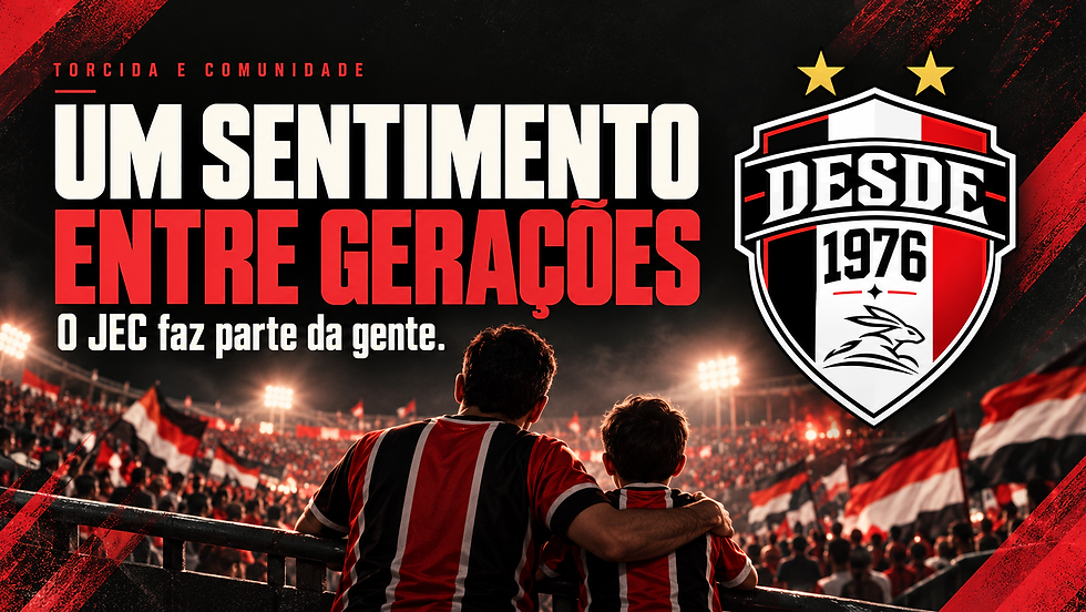 Ilustração de um adulto abraçando uma criança na arquibancada, logo DESDE 1976 e a frase “Um sentimento entre gerações”.
