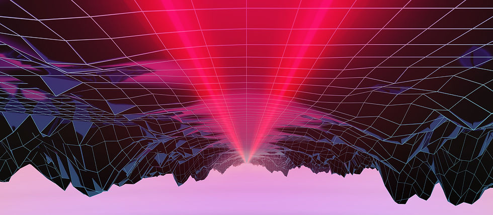 neon gridded landscape upside down