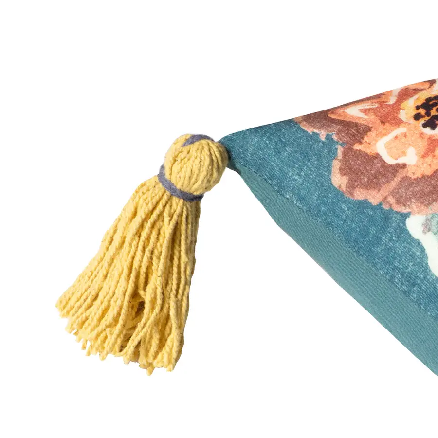 Thumbnail: Traloa Floral Tasselled Cushion Multicolour/Gold