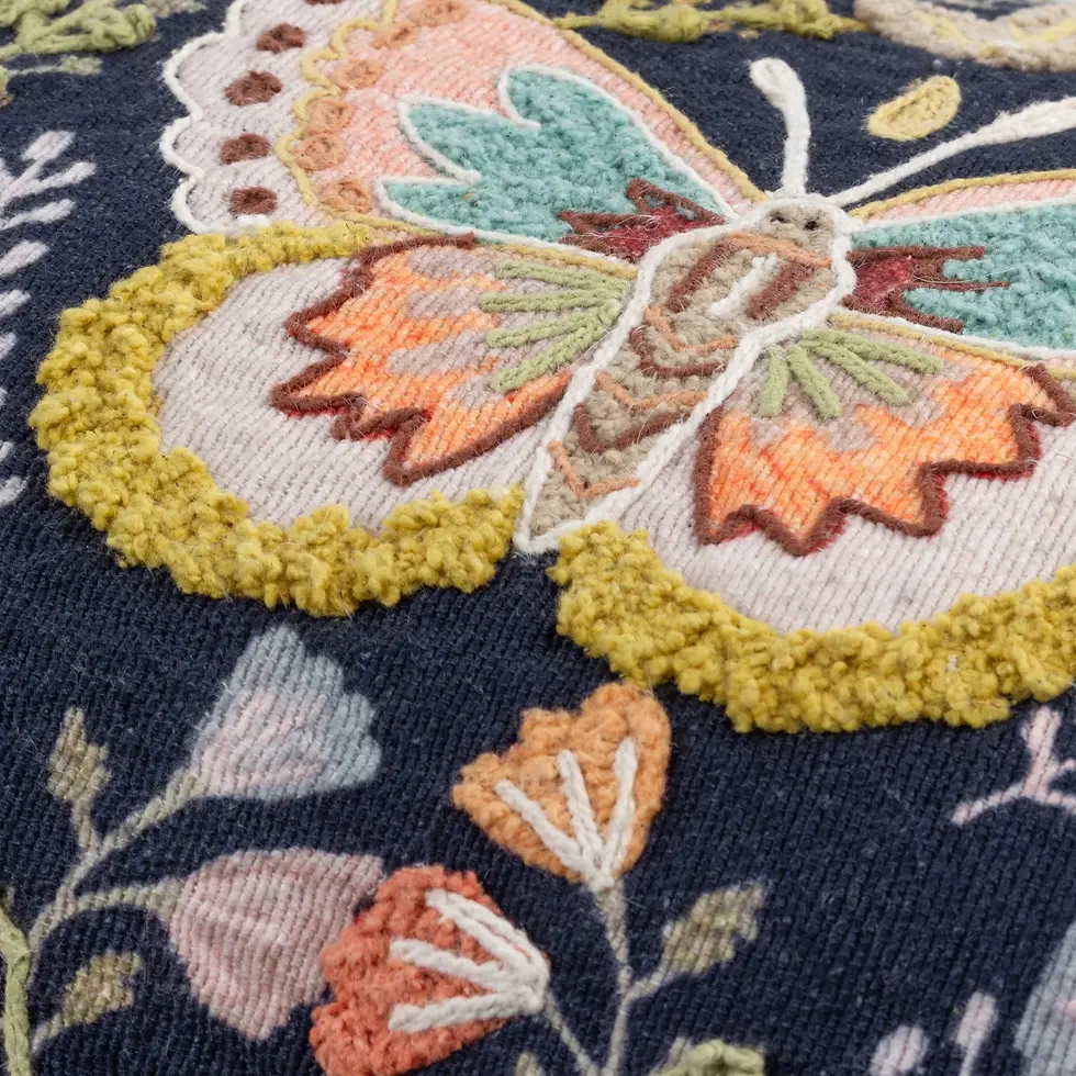 Thumbnail: Mirrored Butterfly Embroidered Cushion Midnight