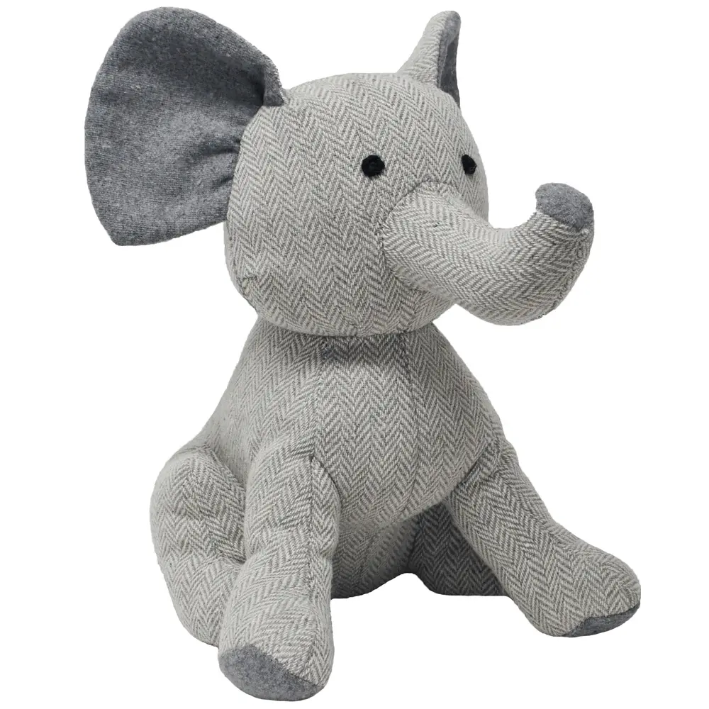 Elephant Herringbone Novelty Door Stop Grey