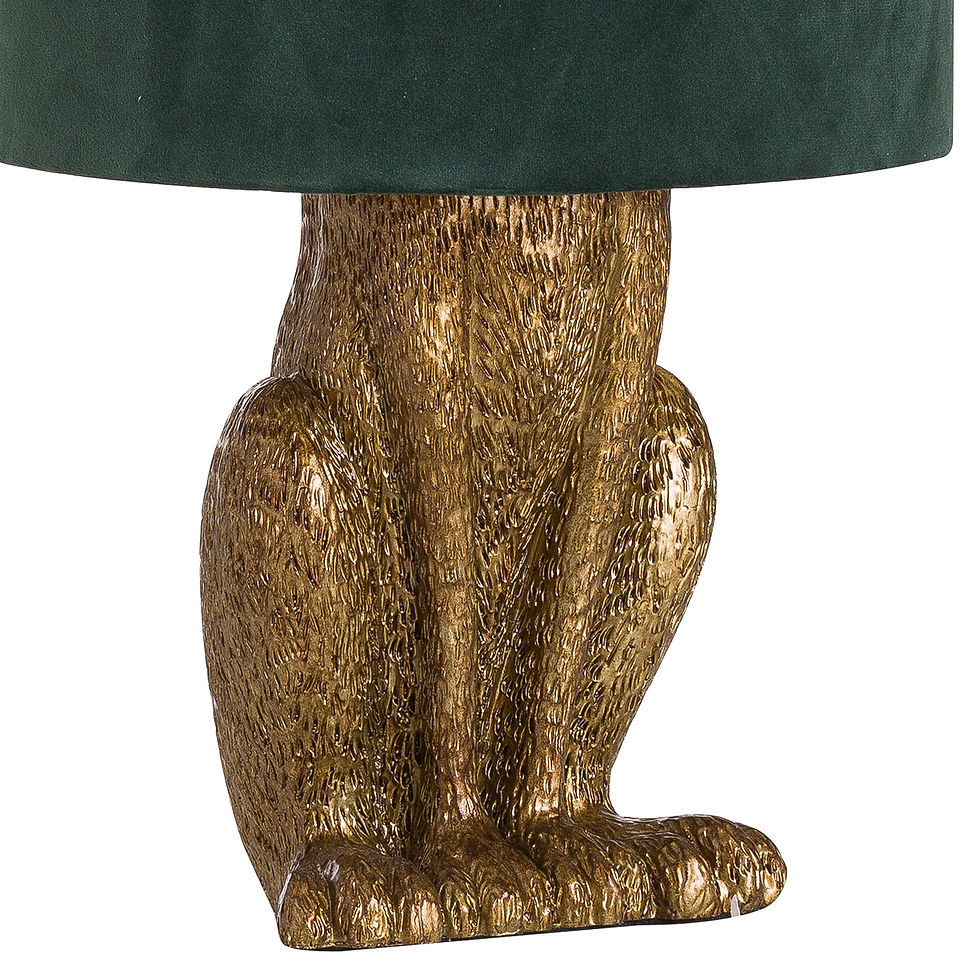 Thumbnail: Antique Gold Hare Table Lamp With Green Velvet Shade