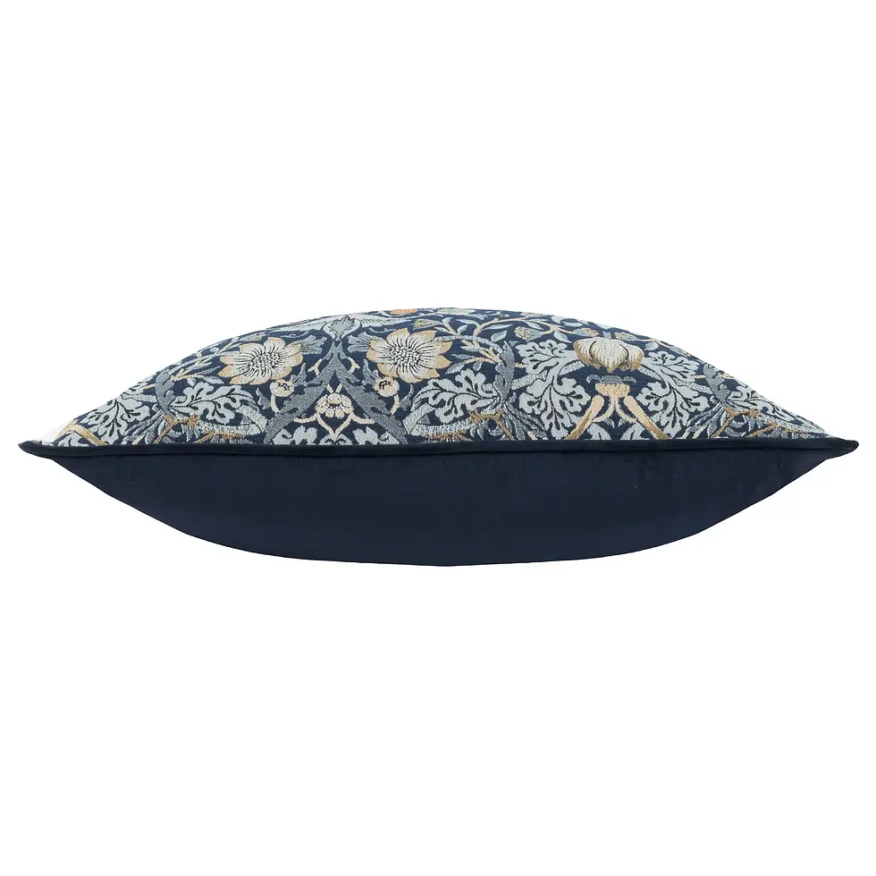 Thumbnail: Morris & Co Strawberry Thief Piped Jacquard Cushion Indigo